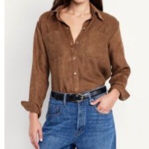NWOT Faux Suede Boyfriend Button Down Shirt